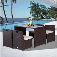 Outsunny Sitzgruppe Polyrattan Gartenmöbel, (Polyrattan Gartenmöbel, 5-tlg., Polyrattan Gartenmöbel), Gartenset Sitzgruppe Stahl Braun