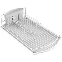 MSV Geschirrständer Geschirrabtropfgestell mit Platte, Abtropfgitter für Teller, Gläser & Besteck, seitlicher Besteckkorb mit 3 Fächern, mit Tropfschale, beschichteter Stahl, ca. 47,5x26,5x11 cm