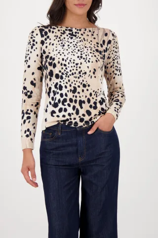 monari - Langarm-Shirt mit Leomuster cashmere gemustert - Gr. - 36