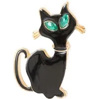 MayTree Brosche "schwarze Katze" mit grünem Strass (Stück, 1-tlg), Metallbrosche in Form schwarze Katze
