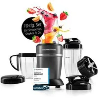 GOURMETmaxx Standmixer Nutrition Mixer 10-tlg., Smoothie Maker mit to go Deckel, 1000 W, mit Mixbecher & Frischhaltedeckel – ideal zum Aufbewahren
