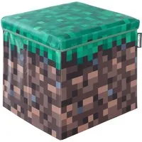 Minecraft Aufbewahrungsbox & Sitzbox - in Minecraft Gras-Block Design - Perfektes für Fans, Box aus robustem Canvas - Quadratisch 30 cm groß