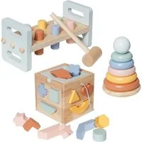 TikTakToo Motorikwürfel Montessori Lernspielzeug–Hammerspiel, Motorikwürfel, Steckpyramide