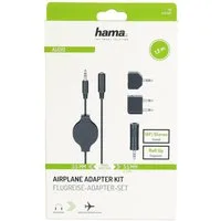 Hama Flugzeug-Adapter Set 3,5mm 6,3mmm Klinke Roll Up Audio-Kabel, 3,5-mm-Klinke, 2x 3,5-mm-Klinke, 6,3mm Klinke, 3,5mm Klinke (120 cm), Flugreise Set Klinken-Kabel Anschluss Stecker für Kopfhörer im Flieger