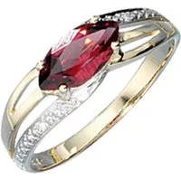 Schmuck Krone Goldring Ring mit Granat & Brillanten, 585 Gelbgold, Gold 585
