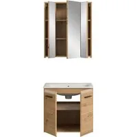 welltime Badezimmer-Set, (Set, 3-St., Spiegelschrank, Waschtisch inkl. Waschbecken), Bad-Kombination, Bad-Möbel, Badezimmer, Kombination, Kombi