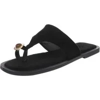 Ital-Design Damen Zehentrenner-Pantolette mit Schmuckdetail Zehentrenner (91742273) Blockabsatz Zehentrenner in Schwarz