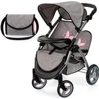 Bayer Puppen-Zwillingsbuggy Twin Star, grau/rosa, mit Wickeltasche