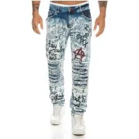 Cipo & Baxx Slim-fit-Jeans Herren Jeans Hose mit coolen Graffiti Punk Prints im used Style Graffiti Schrift