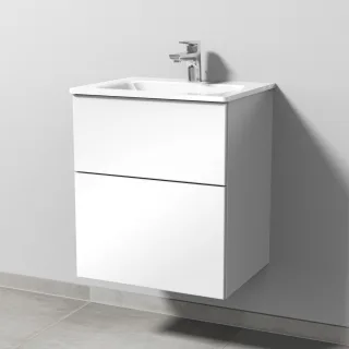 Sanipa 3way Glas-Set Glas-Waschtisch und Unterbau mit 2 Auszügen, Weiß-Glanz SF20078