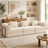 Leawin Sofa Sofas Wohnzimmer, 3-Sitzer Sofa mit Bettfunktion aus Cord, Modulares Schlafsofa, flexibel und bequem mit Kissen