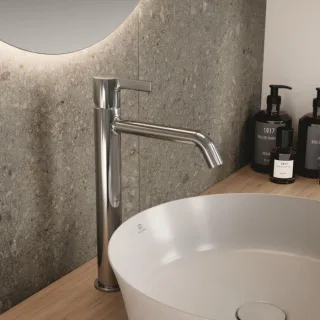 Ideal Standard Joy Waschtischarmatur BC782AA mit verlängertem Sockel, ohne Ablaufgarnitur, Ausladung 170mm, verchromt