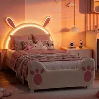 Furnishings Home Kinderbett Polsterbett LED mit Kopfteil 90x200 cm (Einzelbett mit LED-Beleuchtung), Geeignet für Jungen und Mädchen