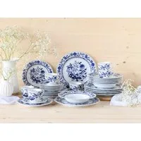 CreaTable Kombiservice Flora Zwiebelmuster, Kombi-Service 30-tlg (30-tlg), 6 Personen, Porzellan, Nostalgisch, Vintage