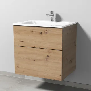 Sanipa 3way Glas-Set Glas-Waschtisch und Unterbau mit 2 Auszügen, Eiche Natural-Touch SM20185