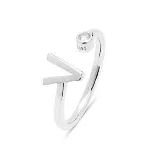 Luxenter 925 Sterling Silber Ring mit rhodiniertem Brillant Zirkonia - Alphabet