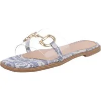 Ital-Design Elegante transparente Sandalen mit Golddetails für Damen Pantolette (89542694) Blockabsatz Pantoletten in Blau