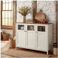 VASAGLE Sideboard Küchenschrank (Aufbewahrungsschrank, Stahlrahmen, Industrie, für Wohnzimmer, Küche, Esszimmer), 100 x 35 x 75 cm, verstellbaren Ablage, mit Glastüren