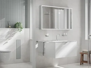 emco LED-Lichtspiegelschrank prime Slim Schwarz1200 mm, 2-türig, IP 20 Rückwand weiß,949713606 949713606