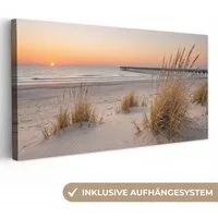 OneMillionCanvasses® Leinwandbild Panorama Pier - Sonnenuntergang - Strand, Fotodruck (1 St), Wandbild, Deko Schlafzimmer Wohnzimmer Flur 40x20 cm