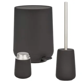 Bad-Accessoires Nova Set 3-teilig black | Zone Denmark Komplettset aus Soft-Touch Seifenspender, Toilettenbürste & Treteimer für das Badezimmer.