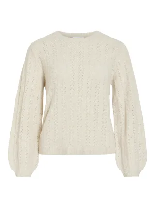 VILA - VILIGA POINTELLE L/S O-NECK TOP -NOOS Birch - Gr. - L