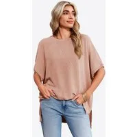 Imily Bela T-Shirt Damen Oversized Fledermausärmel Top Gerippt Loose (Packung, 1-tlg., 1per-Pack) Halbarm Stricken in Unifarbe