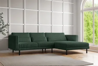 Ecksofa Designersofa AGADA in Stoff Poso Grün Ottomane Rechts