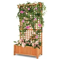 COSTWAY Hochbeet (1 St), Blumenkasten, Pflanzkasten mit Rankgitter, Tannenholz