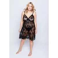 Ulla Popken Nachthemd Negligé + String 2-tlg. Set Spitze