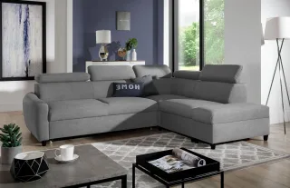 Ecksofa Schlafsofa Sofa ANTON in Stoff Esito Grau Ottomane Rechts
