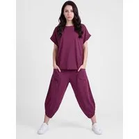 PEKIVESSA Jogginganzug Oversized Kurzarm Sweatanzug Set mit 7/8-Hose (2-tlg), Sweatshirt & Sweatpants 2-tlg.