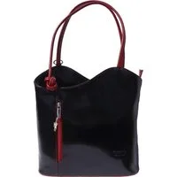 FLORENCE Schultertasche Florence 2in1 Damen Schultertasche (Schultertasche), Damen Leder Schultertasche, Rucksack, schwarz, rot ca. 28cm
