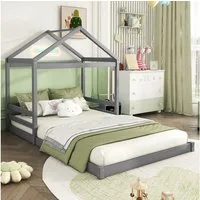 OKWISH Hausbett Hausförmiges Bett, 140 x 200 cm, Kiefernholz, Lattenrost inklusive (Hausbett in Hausform, Kiefernholz & MDF, mit Lattenrost, 140 x 200 cm), ohne Matratze