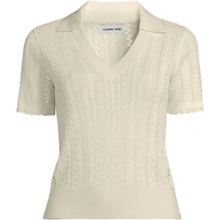 Ajour-Polopullover aus Baumwolle für Damen in Plus-Größe, Damen, size: plus, Blau, Baumwolle, by Lands' End