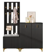 Merax Garderoben-Set Dolly, (Garderobenkombination, 3-St., Garderobenfront mit Haken), Schuhschrank mit Schubladen & Türen, Möbelset mit Schuhbank & Kissen