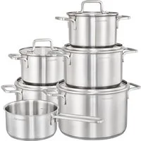 Hanseatic Topf-Set DAILY, Edelstahl 18/10 (Set, 11-tlg., Fleischtopf 2x 16 cm / 2x 20 cm / 1x 24 cm, Stielkasserolle 16 cm), handfreundliche Griffe, Literskala, Glasdeckel, Induktion