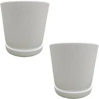 relaxdays Blumentopf mit Untersetzer 2er Set (4 St), weiß