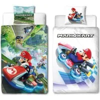BERONAGE Wendebettwäsche Super Mario Kart Combo Bettwäsche Linon / Renforcé, reine Baumwolle, 2 teilig, 135x200 + 80x80 cm