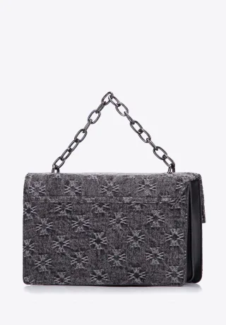 Wittchen Damen-Umhängetasche aus Denim mit Monogramm, graue Baumwolle