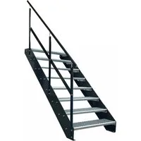 Kaminbau Mierzwa Außentreppe Premium Treppe Anthrazit mit und ohne Geländer, für Geschosshöhen bis 152.00 cm, Stufen Gitterroststufen nach DIN 24531, (Höhe 152 cm, Stufenbreite und Geländerart wählbar), Gartentreppe Stahltreppe Wetterfest Rostfrei Fe
