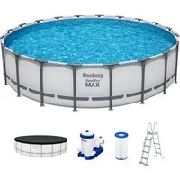 Bestway Framepool Steel Pro MAX™ (Set, Inkl. Filterpumpe, Sicherheitsleiter, Abdeckplane), Ø 610 x 132 cm