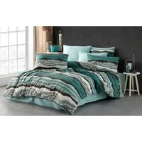 Buymax Bettwäsche Bettbezug-Set Dolce, Center, Baumwollmischung: 80% Baumwolle, 20% Polyester, 3 teilig, 200x220 cm mit Reißverschluss, Türkis-Schwarz, Streifen, gestreift