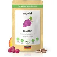 myvial Bio OPC Kapseln zur Unterstützung des Immunsystems - hochdosierte Kapseln, vegane Kapseln, Komplex aus Traubenkern-, Aronia- & Acerolapulver à 120 St., plastikfrei verpackt, 60 Tage Vorrat, höchste Qualität