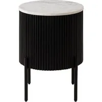 Massivmoebel24 Beistelltisch BARCELONA (Massivholz, Massivholztisch), rund Mango 40x40x52 schwarz lackiert / Marmor weiß BARCELONA #130