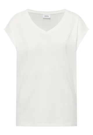 CECIL - Dropped Shoulder Shirt mit V-Neck vanilla white - Gr. - M