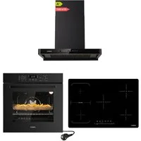 KB Elements Induktions Herd-Set Einbaubackofen 60 cm mit 5-Zonen Induktionskochfeld 77cm, Air Fry, Steam Clean, A+, Induktionskochfeld mit 5 Zonen