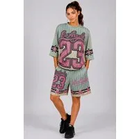 Worldclassca T-Shirt & Shorts Worldclassca 2tlg Oversize SET Shirt + Shorts Jogginganzug LA Print 23 Neue Kollektion - Stilvolle und gemütliche Streetwear Mode für Damen