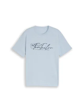 Tom Tailor - T-Shirt mit Logo-Print light blue grey - Gr. - L