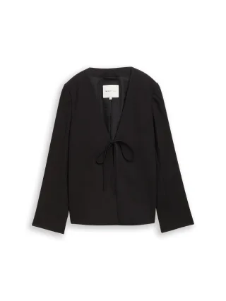 Denim Tom Tailor - Regular Fit Jacke mit Schleifen-Detail deep black - Gr. - M